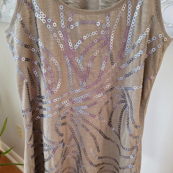 Jana Khaki Green Sequined Tank Top US S - Picture 5 of 8